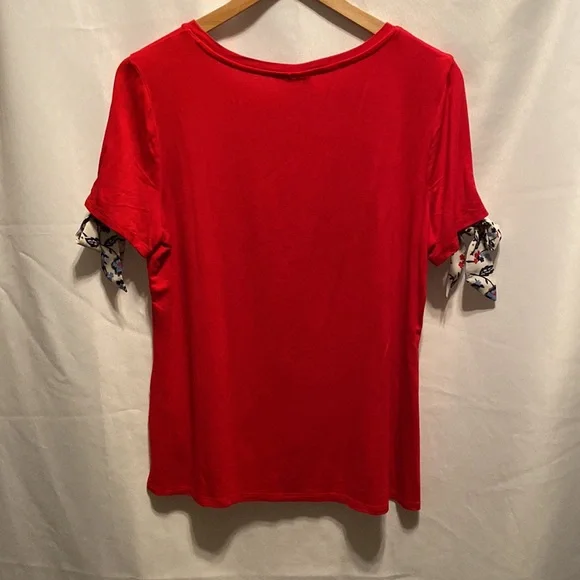 Maison Jules Red Tie Sleeve T-shirt size L - Picture 4 of 4